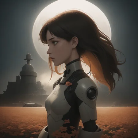 1girl, pretty Redshift render, stylized, 3/4 view profile of a Shadowy Haunted ("The Gulf War":1.3) , simple Kodak Ektar background, crowded flower field with Yew, Foggy conditions, FOV 90 degrees, sculpture art, <lora:biomanic:.8>cyborg, (romanticism art by Jean-Baptiste Carpeaux:0.7) , (Tom Bagshaw:1.1) , Dynamic, Energetic, Cubo-futurism, split lighting, Circular polarizer, Colorless, intricate, dark orange mist, award winning, artstation.  <lora:sdxl_lightning_4step_lora:1> <lora:Simon Stalenhag:.8> Simon Stålenhag Style
