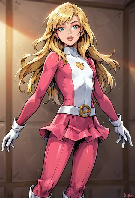 1girl, score_9, score_8_up, score_7_up, masterpiece, high quality, western cartoon, very detailed, depth of field, full color picture, vibrant colors, solo, alone, petite,
pale skin, blonde hair, long hair, white gloves, white boots, pink pants, pink skirt, white belt, gold Saturn emblem on chest, suit3,
facing front, looking at viewer, full body, standing, hands at side, solo, alone, small bust, masterpiece, high quality, adult,