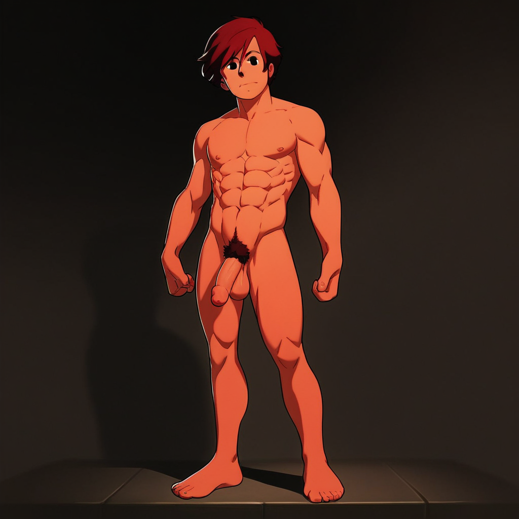 Ricky, brown hair, 1boy, short hair, red hair, black eyes, pubic hair, completely nude, abs, penis, balls, standing,  hard penis, score_9, score_8_up, score_7_up, score_6_up <lora:vinceteaa_020_04v2-step00000400r:1> good face, good eyes, looking at viewer, full body, standing,