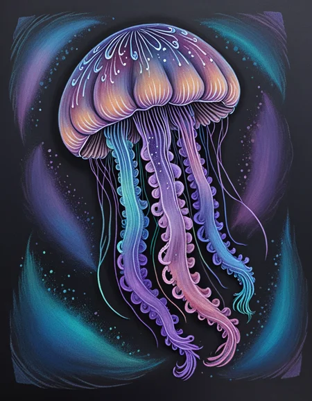 <lora:003_novuschromaSXL_a6:1> novuschroma style chalk pastels drawing of jellyfish