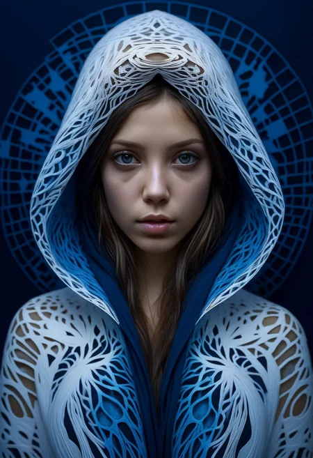 mysterious face, an exotic girl in artsy clothing, fading backlit background, (deep sea fading white to deep blue layered papercut background), alluring goddess, by Minjae Lee, Carne Griffiths, Emily Kell, Steve McCurry, Geoffroy Thoorens, Aaron Horkey, Jordan Grimmer, Greg Rutkowski, amazing depth, double exposure, surreal, geometric patterns, intricately detailed, bokeh, perfect balanced, deep fine borders, artistic photorealism , smooth, great masterwork by Suiras <lora:add-detail-xl:2> <lora:Double_Exposure:0.5>