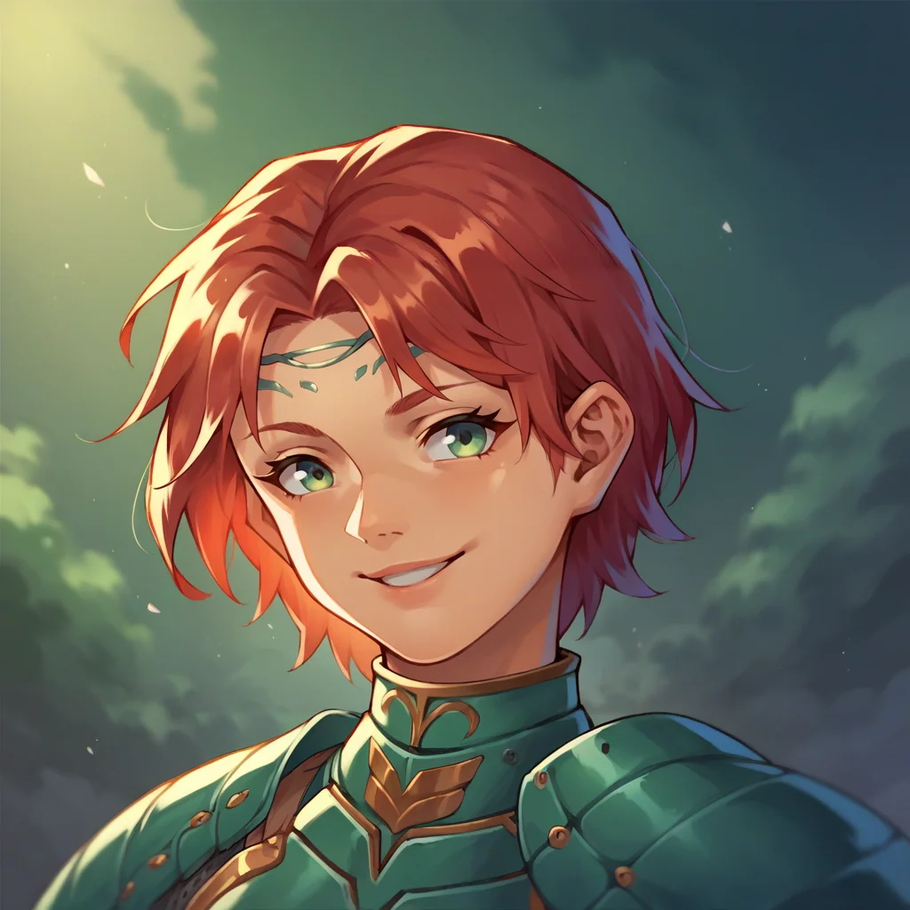 score_9, score_8_up, score_7_up, score_6_up, score_5_up, score_4_up, <lora:Aelia_XL:1> Aeliavp, red hair, armor, portrait, circlet, smile