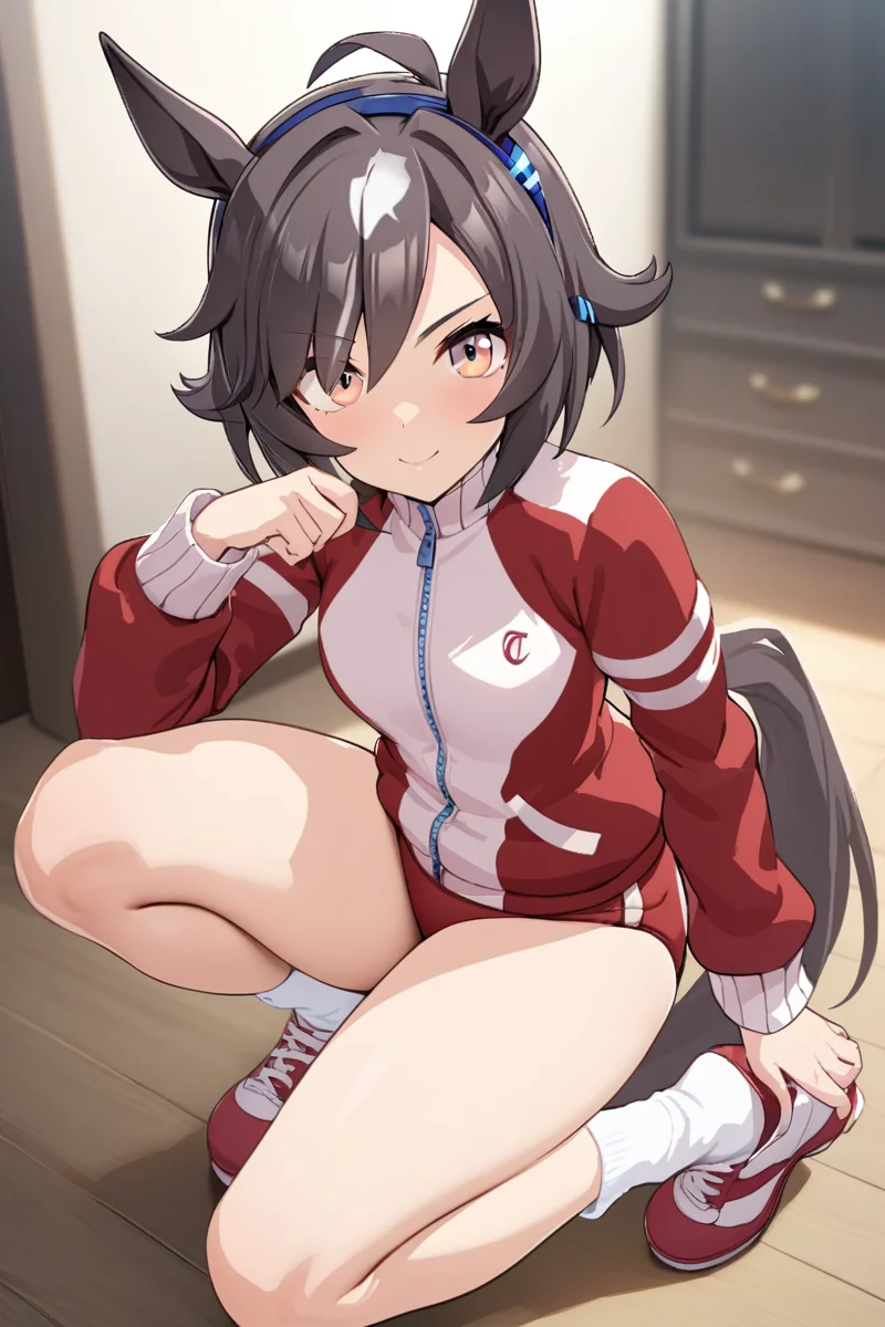 masterpiece, best quality,
believe \(umamusume\),1girl, horse ears, horse tail, track jacket, full body, tracen training uniform, buruma, ahoge, sneakers, short hair, looking at viewer, red buruma, shoes, red jacket, smile, long sleeves, ear covers, hairband, white socks, uncle socks, red footwear, socks
<lora:SDXL_believe_v1.0:0.6>