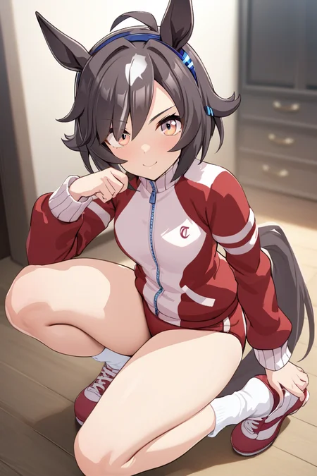 masterpiece, best quality,
believe \(umamusume\),1girl, horse ears, horse tail, track jacket, full body, tracen training uniform, buruma, ahoge, sneakers, short hair, looking at viewer, red buruma, shoes, red jacket, smile, long sleeves, ear covers, hairband, white socks, uncle socks, red footwear, socks
 <lora:SDXL_believe_v1.0:0.6>