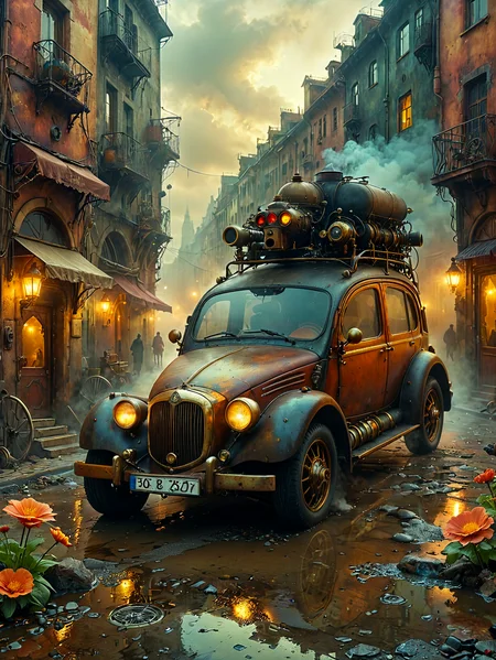 Professional photography. 

A steampunk car in a modern city.

warm hues. warm tones.

<lora:OMG-Is-DucHaiten_v1.0:1.0>
<lora:sdxl_lora_beksinski-000018:0.05> digital artwork by Beksinski 
<lora:The_Dark_Side_of_the_Earth:0.2>
<lora:DonMP4ste11F41ryT4l3XL-000008:0.4> DonMP4ste11F41ryT4l3XL 