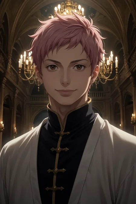 score_9, score_8_up, score_7_up, source_anime, rating_safe, , (photorealistic:0.6), , , 1boy, solo, male focus, <lora:renzou_shima_pony:0.74>, renzou_shima, pink hair, brown eyes, short hair, haunted ballroom, dusty chandelier, broken mirrors, ghostly light, waltz pose, eerie smile, moonlight, , <lora:sdxl_lightning_8step_lora:1>