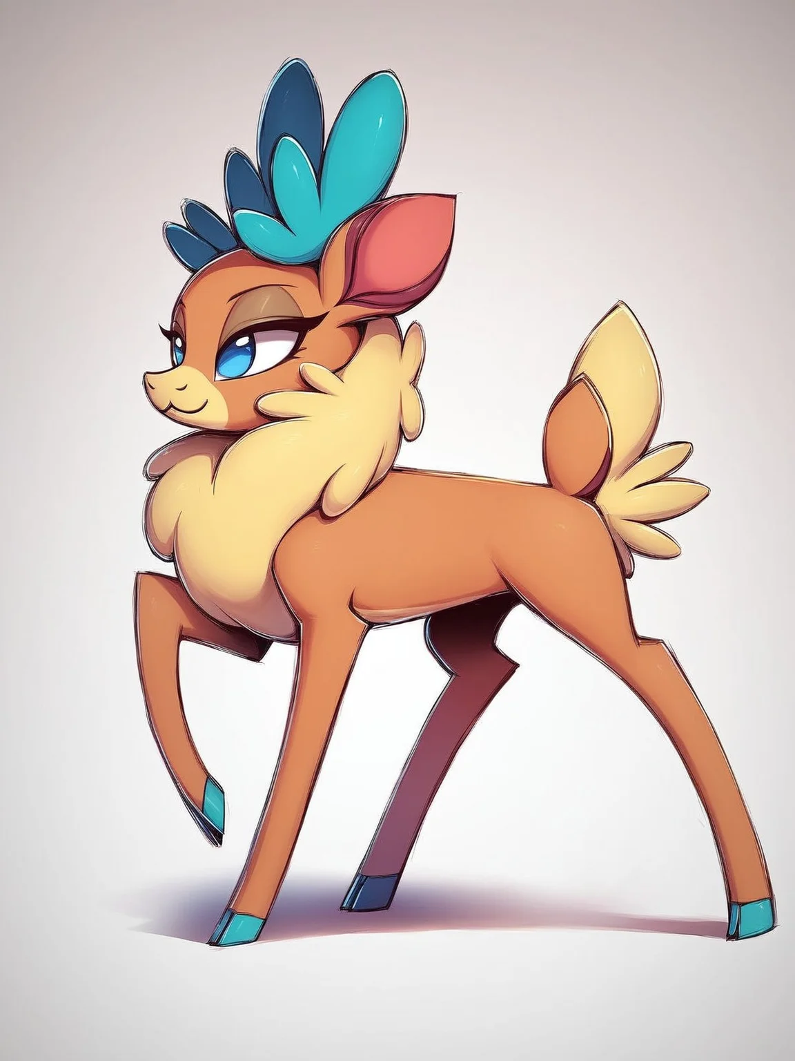 source_furry,
score_8,
score_6.
score_7,
2d,
anime,
<1girl:1.5>,
<solo:1.5>,
<simple background:1.5>,
<white background:1.5>,
reindeer,
reindeer_girl,
feral,
velvet_fherds, no humans, reindeer_girl, blue eyes, solo, full body, smile, standing, closed mouth, blue background, simple background, feral,
<lora:Velvet_Fightin_Herds_Pony_SDXL:1> velvet_fherds,
<lora:Pony_DetailV2.0:1>,, standing,
dancing,
waving hands,