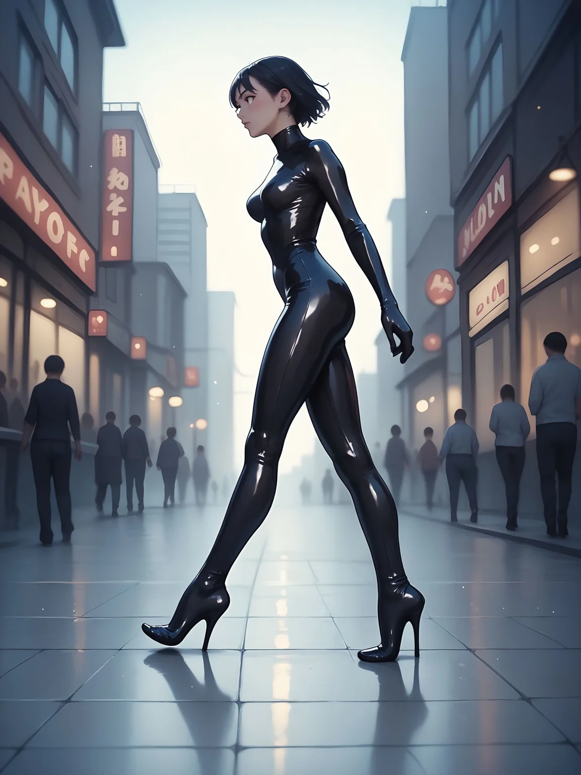 score_9_up, score_8_up, score_7_up, anime
a girl walking in a crowded city, from side,
<lora:heelfeet-ponyxl-v1a:0.7>, h33lfeet, heels, foot focus, latex outfit,