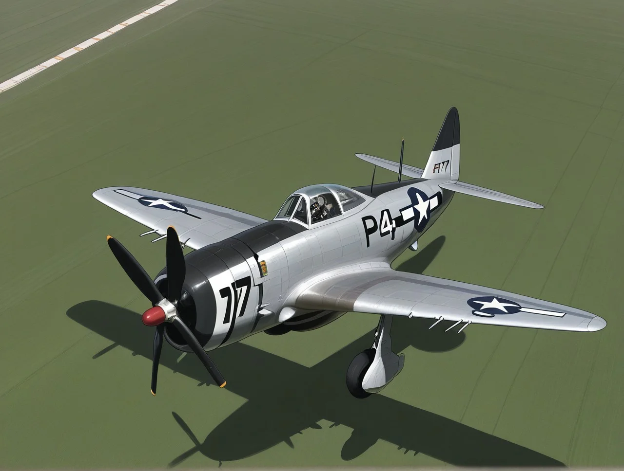 <lora:P-47_Thunderbolt_Illustrious:1.1>  p-47 thunderbolt,flying, historical photo,masterpiece,best quality,amazing quality