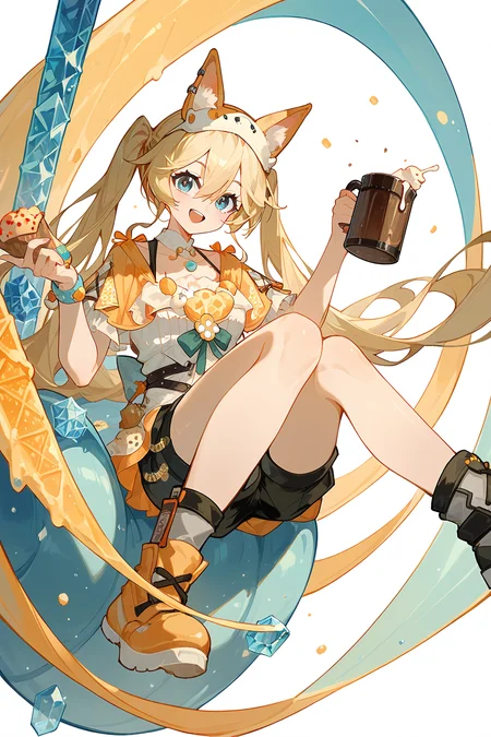 (score_9,score_8_up,score_7_up),<lora:Michele(kalabiqiu)-v1:1>,Michele(kalabiqiu),1girl,blonde hair,solo,open mouth,blue eyes,long hair,looking at viewer,smile,twintails,bangs,shorts,food,cup,headband,:d,black shorts,full body,hair between eyes,ice cream,mug,
good feet,anime,NSFW,expressive,amazing quality,ultra hd 32k,