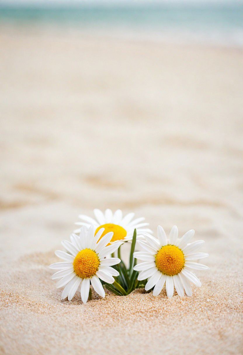 Bavarian ([Daisy:Daisies:2]:1.2) , Ceramic and Groovy, Rule of Thirds, Geeky beach, Hazy conditions, soft focus, Suffering, hard light, 50mm, professional, (sfw:1.1) <lora:picxer_real:0.8>