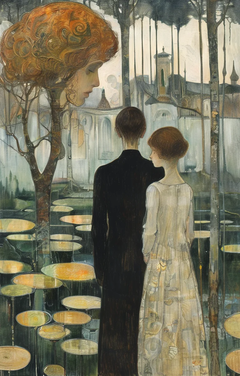 masterpiece,best quality,<lora:tbh267-sdxl:0.9>,illustration,style of Jan Toorop portrait of family