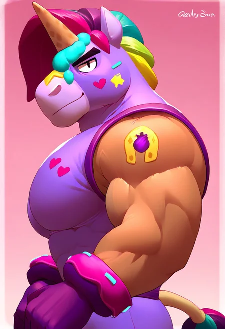 score_9, score_8_up, score_7_up, source_cartoon, solo, 1boy, bs_berry, furry, unicorn, sleeveless suit, muscular, smirk, bara, huge pecs, portrait, side view,