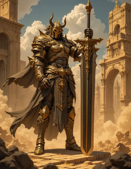 A egypt king holding a giant sword, egypt gold pharao king armor , magic, egypt pharao buildings, desert, cinematic, FredFraiStyle