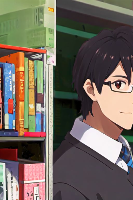 solo, 1boy, solo_focus, AkabaneP, black hair, brown eyes, glasses