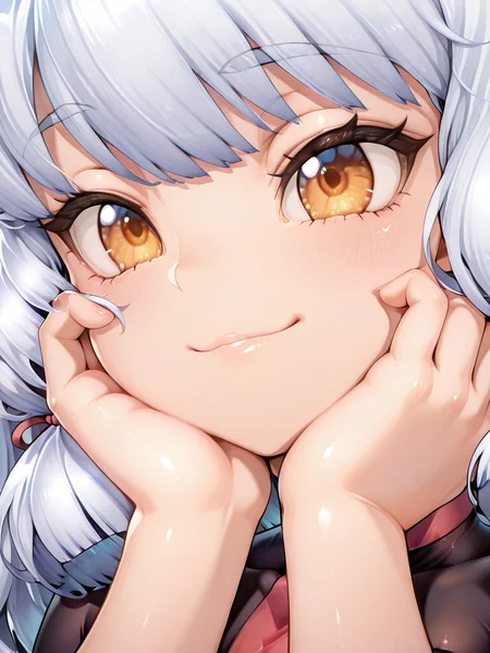 <lora:IL_murakumo_kai_ni:1>,fc_mk,dd_murakumo_mk2,1girl,solo,closed smile,Placing hand on cheek,close-up of face,, masterpiece, amazing quality,best quality, newest, absurdres, highres, safe,CG,(vivid:1.2),(extreme-detailed),cute face,clear skin ,shiny hair,beautiful eyes,