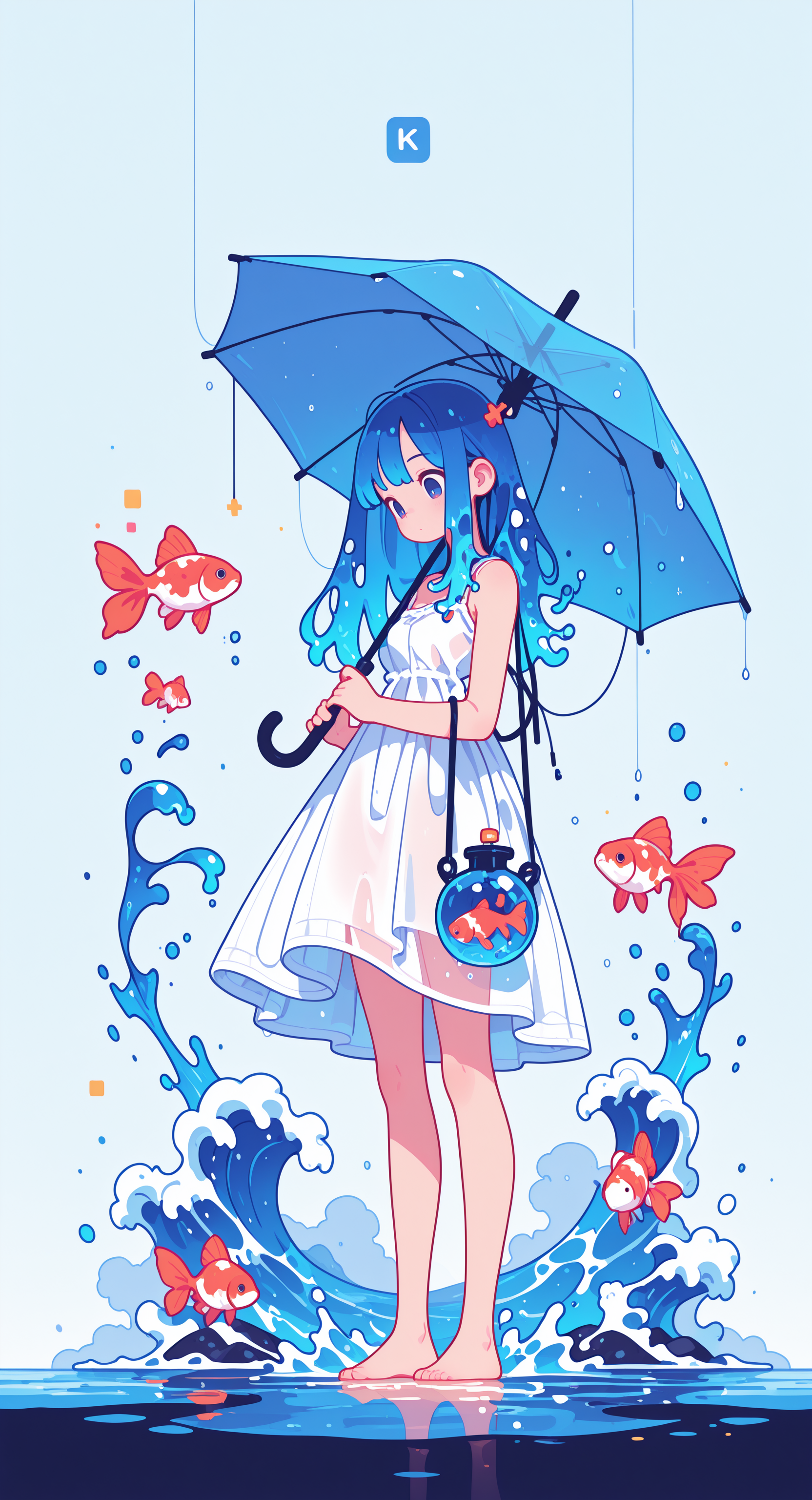 masterpiece,best quality,amazing quality, 1girl, solo, long hair, dress, holding, blue hair, barefoot, water, see-through, umbrella, looking down, fish, holding umbrella, sundress, transparent, splashing, waves, goldfish, liquid hair, koi, blue umbrella, haiz_ai, in the style of cknc,
Flatline, Flat vector illustration <lora:ponyv6_noobE11_2_adamW-000017:0.3> <lora:checkpoint-e18_s306:1.5> <lora:ck-nc-cyberpunk-IL-000011:0.6> <lora:haiz_ai_illu:0.7>