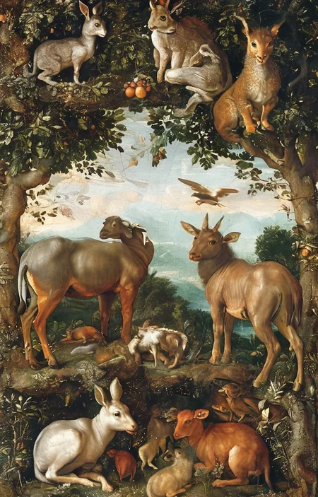 masterpiece,best quality,<lora:tbh193-sdxl:0.9>,illustration,style of Michelangelo Buonarroti, animals