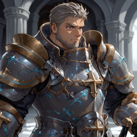 <lora:Dilga__Alchemist_Code-000003:.65>, 1boy, tagatamedilga, bara, muscular body, grey short hair, grey eyes, beard, armor, sword, shield
(very short hair, beard, bara, mature, facial hair, stubble, beard, full beard, sideburn, beard, a lot of beard, ), facial hair,male focus, muscular male, muscular male, bara, mature,  bara, mature, aixiwuganda_(20222192), very awa, masterpiece, best quality, absurdres, newest, perfect quality, detailed background, intricate details,
<lora:slider_Body Type_alpha1.0_rank4_noxattn_last:3><lora:style_Anime Summer Days 2 Style SDXL_LoRA_Pony Diffusion V6 XL:.6><lora:slider_cfg_scale_boost:.7><lora:Artist6p:.55>, Artist6p, Artist04p,<lora:slider_il_brightness_slider_d1:-1><lora:slider_il_contrast_slider_d1:-1><lora:slider_DarkSlider1.2_alpha1.0_rank16_full_300steps:-.6>