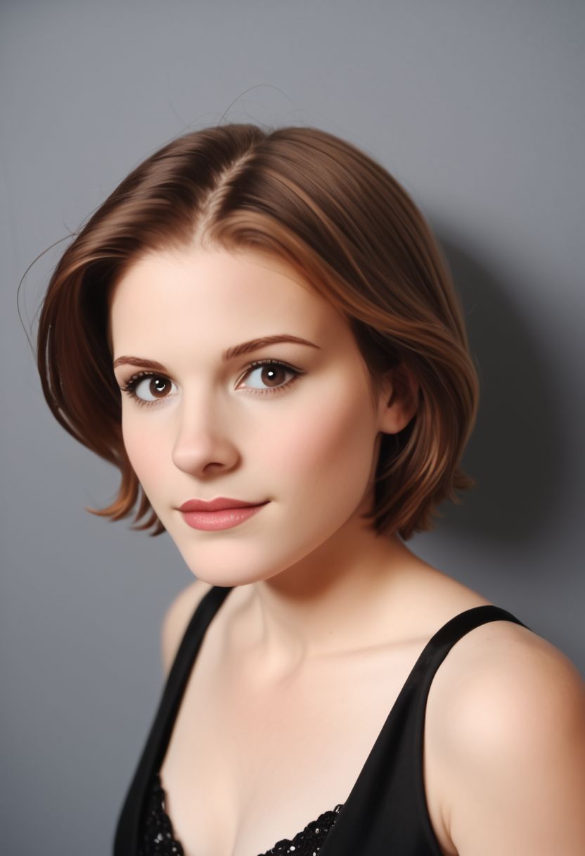 Masterpiece, (hasselblad 907x, sharp focus), photo-portrait, (3/4 view:1.5), (from above:0.8), (upper body:1.2), gorgeous woman, detailed face, short hair, <lora:Kate:1.8>, elegant, breathtaking, award winning photography, cinematic lighting,