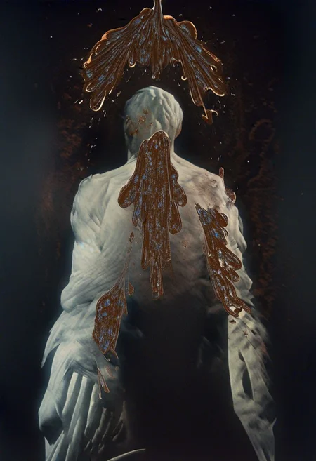 painting of an older man and his adult male lover, spark ignites, tortured souls, peacefulness, revelation, surreal dark smeared background, black and gold mutations tears in fabric , separation of colors, in the style of nicola samori <lora:DarkAnime1:1> <lora:HorrorArt(1):1.2>, glow effects, godrays, Hand drawn, render, 8k, octane render, cinema 4d, blender, dark, atmospheric 4k ultra detailed, cinematic sensual, Sharp focus, humorous illustration, big depth of field, Masterpiece, colors, 3d octane render, 4k, concept art, trending on artstation, hyperrealistic, Vivid colors, extremely detailed CG unity 8k wallpaper, trending on ArtStation, trending on CGSociety, Intricate, High Detail, dramatic, absurdes, a realistic baroque bedroom, white canopy over bed, white drapes, damask patterns, intricate details, in the style of Vittorio Matteo Corcos