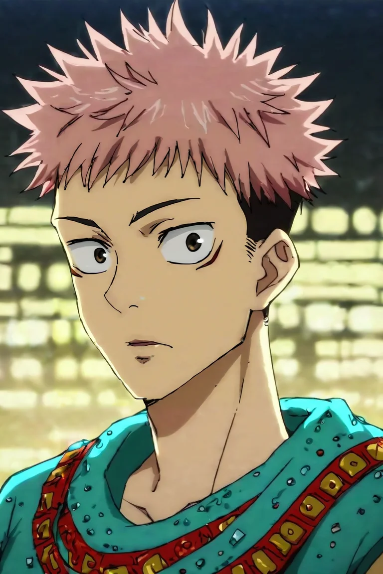 score_9, score_8_up, score_7_up, score_6_up, score_5_up, score_4_up, BREAK source_anime, anime screencap, looking at viewer, upper body, depth of field, 1boy, solo, male focus, <lora:yuuji_itadori_pony:0.76>, yuuji_itadori, pink hair, brown eyes, short hair, undercut, spiked hair, disco costume, aztec, , <lora:sdxl_lightning_8step_lora:1>