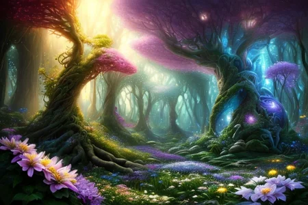 (masterpiece:1.2), (best quality,:1.2), 8k, HDR, ultra detailed, ((photorealistic)), professional light, cinematic lighting, fashion photography, ambient lighting, <lora:detail_slider_v4:2>, OverallDetail, a fantasy forest with magical lights, flowers, FeyFa, <lora:FeyAndFairies-10:1>, epiCPhoto