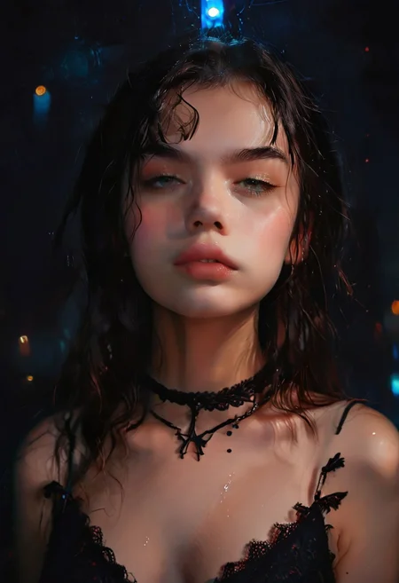 score_9, score_8_up, score_7_up, score_6_up, 1 girl, cuteness overload, cute black hair, braids, pulling top down to reveal nipples, small round tits, easynegative, at night, surreal, lights emerges out of the frame, in the dark, detailed image, high quality detailed, UHD detailed oil painting, beautiful art UHD, bokeh, background Modifiers: extremely detailed Award winning photography, fantasy studio lighting, photorealistic very attractive beautiful imperial colours ultra detailed 3D, Very Intricate,