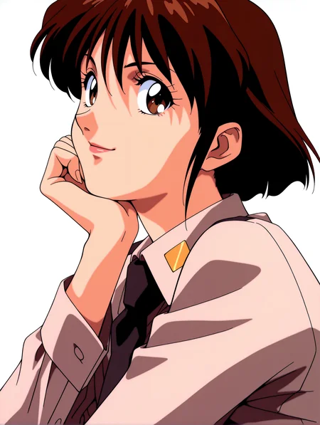 masterpiece,best quality,amazing quality,
1girl,solo,
<lora:Yuriko_Star_ilxl_v1.0:1>,Y_S,brown hair,short hair,brown eyes,lipstick,
y_clothes,shirt,black tie,
<lora:Fixhands_anime_bdsqlsz_V1:1>,profile,looking_at_viewer,smile,1990s \(style\),upper_body,head rest,white_background,simple_background,