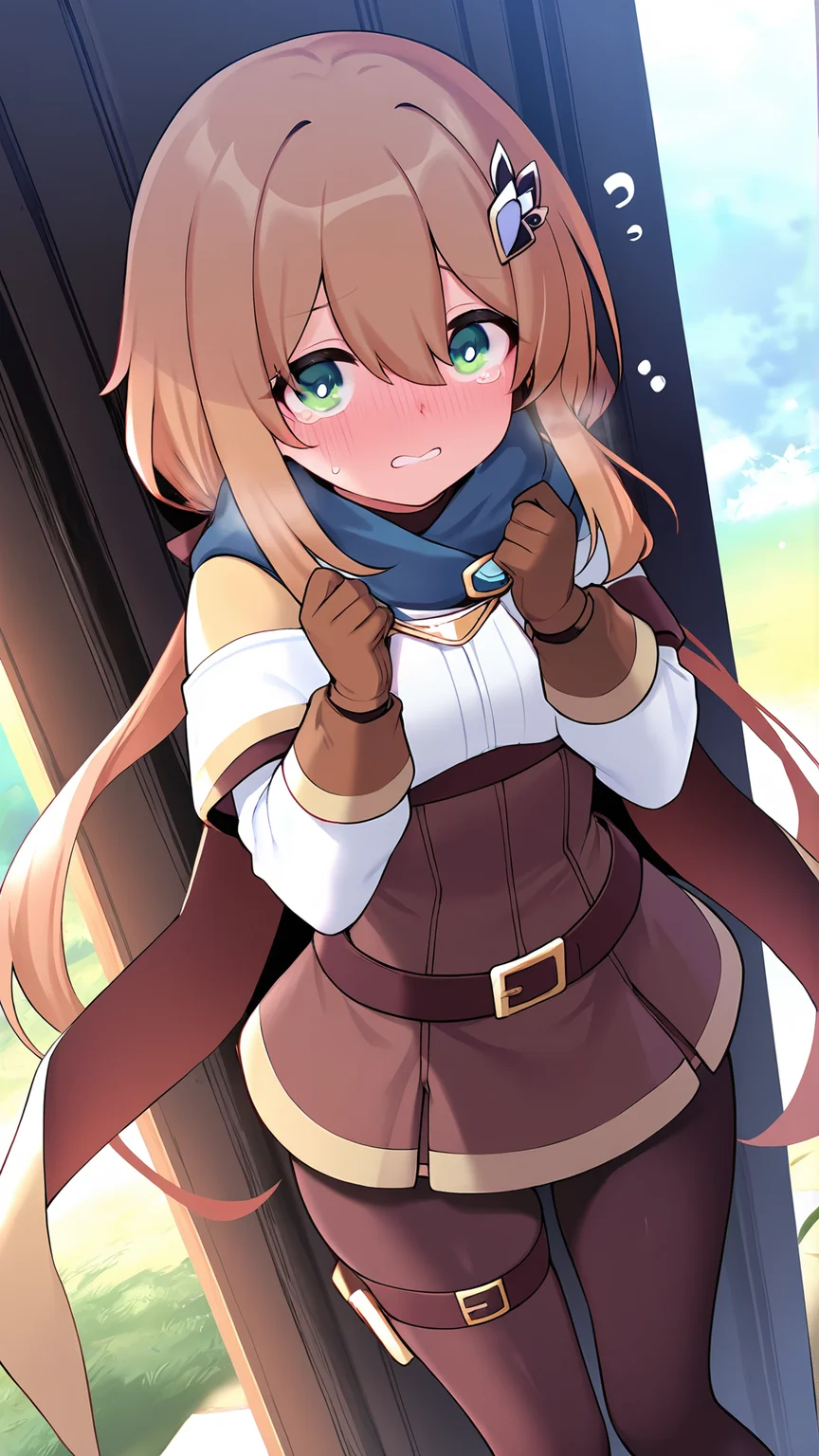 amazing quality,absurdres,best quality,masterpiece,highres,newest,detailed,detailed body,detailed face,masterpiece,best quality,solo,
æ
¢å¿åè
ã¡ãã,1girl,solo,long brown low twintails,green eyes,brown gloves,pantyhose,skirt,thigh strap,hair ornament,<lora:æ
¢å¿åè
ã¡ãã:0.8>,