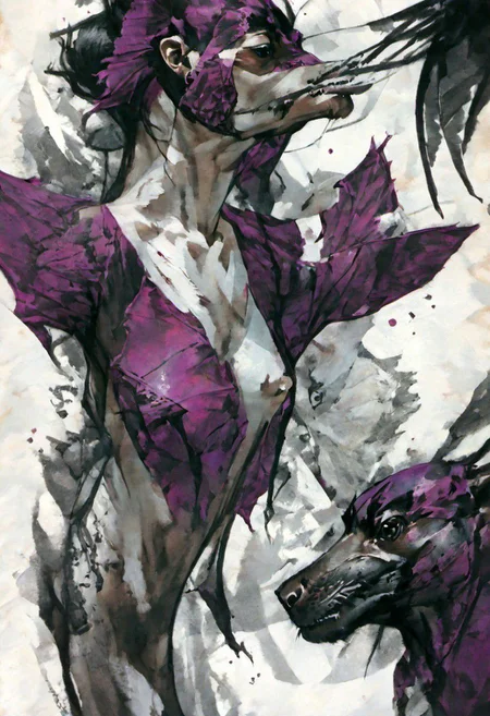 style inspiration Art by Jim Mahfood, Henry Asensio, Vector Create a tattoo with an exquisite ink design on white paper that makes the perfect multi-exposure piece of art. This piece was designed to combine the dimensional hue of purple hibiscus with the hyper-realistic style of a hummingbird. Tattoo, Minimal Solid Letterhead, Dark Fantasy, Poster, Photography, Painting. Vivid, Fashion, Wildlife Photography, Concept Art,