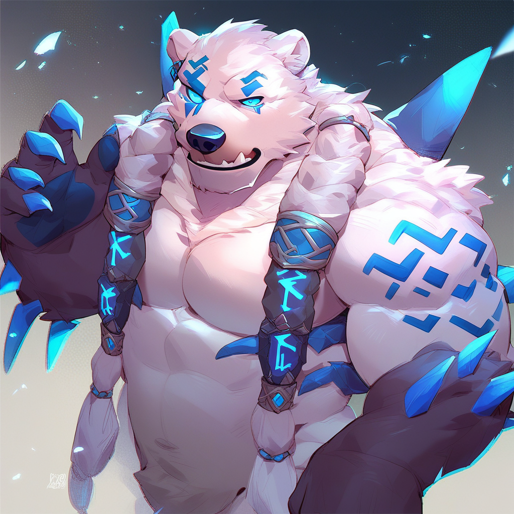 Score_9, score_8_up, score_7_up, score_6_up, solo, 1boy, Volibear, bara, blue eyes, braids, spikes