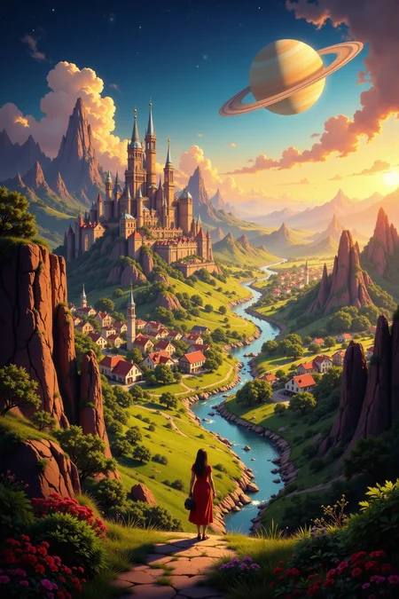 a city in Saturn beautiful  landscape, golden hour, woman, very intricate, very detailed, sharp, bright, colorful, <lora:Hand v2:0.5> <lora:Anti-Blur:1><lora:Insane Detail Slider:0.25>  <lora:flux.1_lora_flyway_Epic-detail_v2:0.3> <lora:fluxenhancer:0.25> <lora:ROWER:0.6> <lora:flux-charmer-v1-1:0.4>  <lora:classic-cartoon:1> cl4ss1cc4rt00n