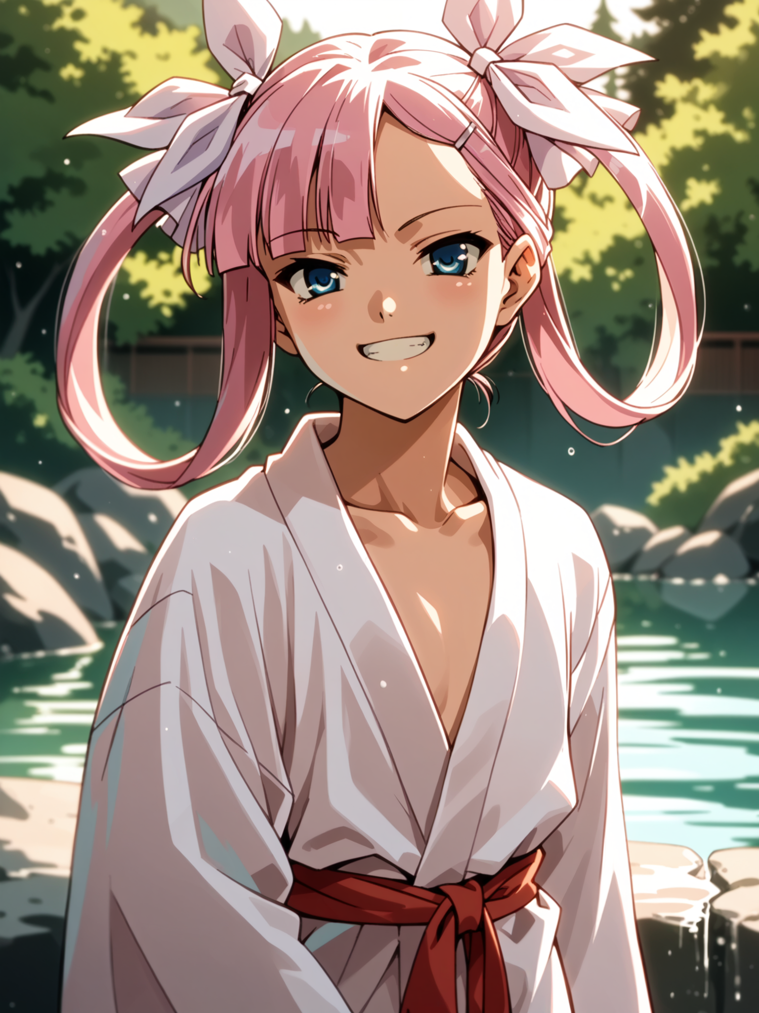 (upper body, solo:1.1) <lora:happy_tentacle-sonshoukou-v0.1-000012:0.9>, ht_sonshoukou, hair ribbon, hairclip, flat chest, (petite:1.2), <lora:Shed_The_Skin's StS_age_slider_v1_initial_release:1.1> ( :1.1) ( ( head tilt :0.8) , , ( :1.2) , smile , :1.1) , outdoors, vegetation, (overgrown :1.1), summer , (day :0.6), , (:0.5), people , ( :0.8), onsen, bathrobe ( :0.8) score_9, score_8_up, score_7_up, score_6_up, score_5_up, score_4_up, [(realistic, photorealistic:1.3):(realistic:1.2):14] [(3d:1.2)::12] <lora:LUUNA's Lunas-NijiJourney-SDXL-B2:0.35>, nijijourney <lora:prgfrg23's Counterfeit-V3.0 Style SDXL_LoRA_Pony Diffusion V6 XL:0.35> <lora:mfcg's mfcgXL:0.12> <lora:reweik's gyokai(himehajime)_PonyXL_style_v01:0.14>