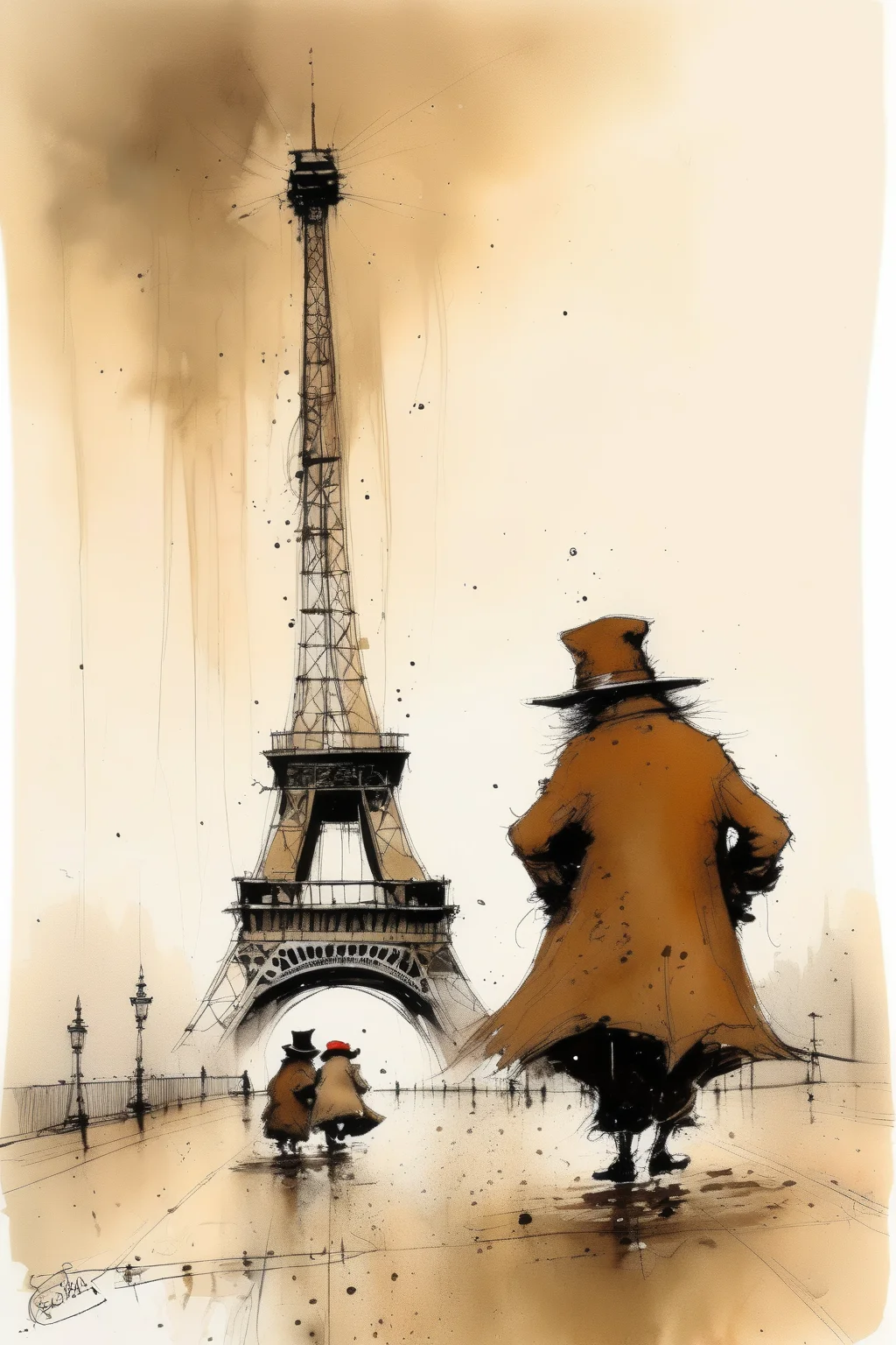 <lora:Thomas Schaller Style:1>Thomas Schaller Style - paddington brown at the eiffeltower style ralph steadman