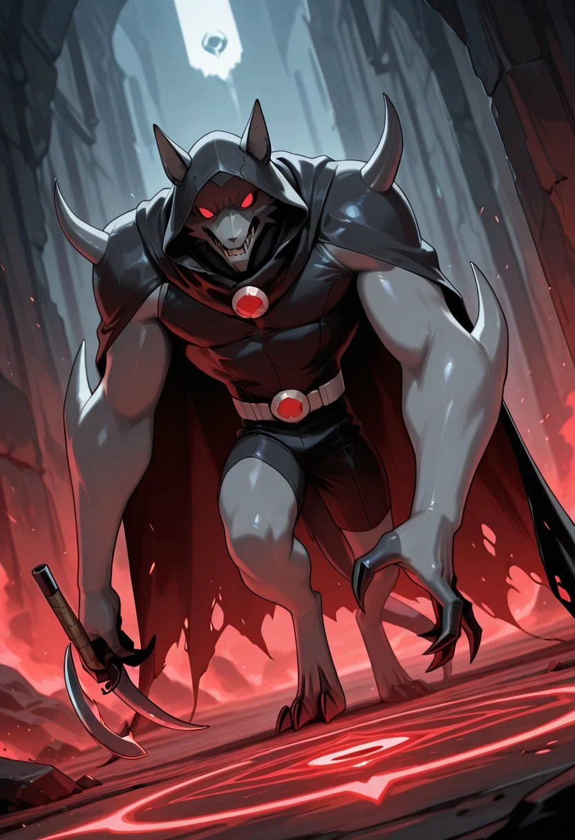 <lora:blitzwolfer-07:1> blitzwolfer, solo, 1boy, no humans, monster, pokemon (creature), red eyes, white fur, cloaked, black cloak, holding sickles, , black claws, , sharp teeth, masterpiece, best quality, amazing quality, very aesthetic, absurdres, newest,, massive arms, spikes on shoulder and elbows, wearing torn black cloak, torn cloak, black scarf, sickle in hand, black long sleeves, loose, sleeves, hood up, travelers cloak, cult, reaching out, dutch angle,