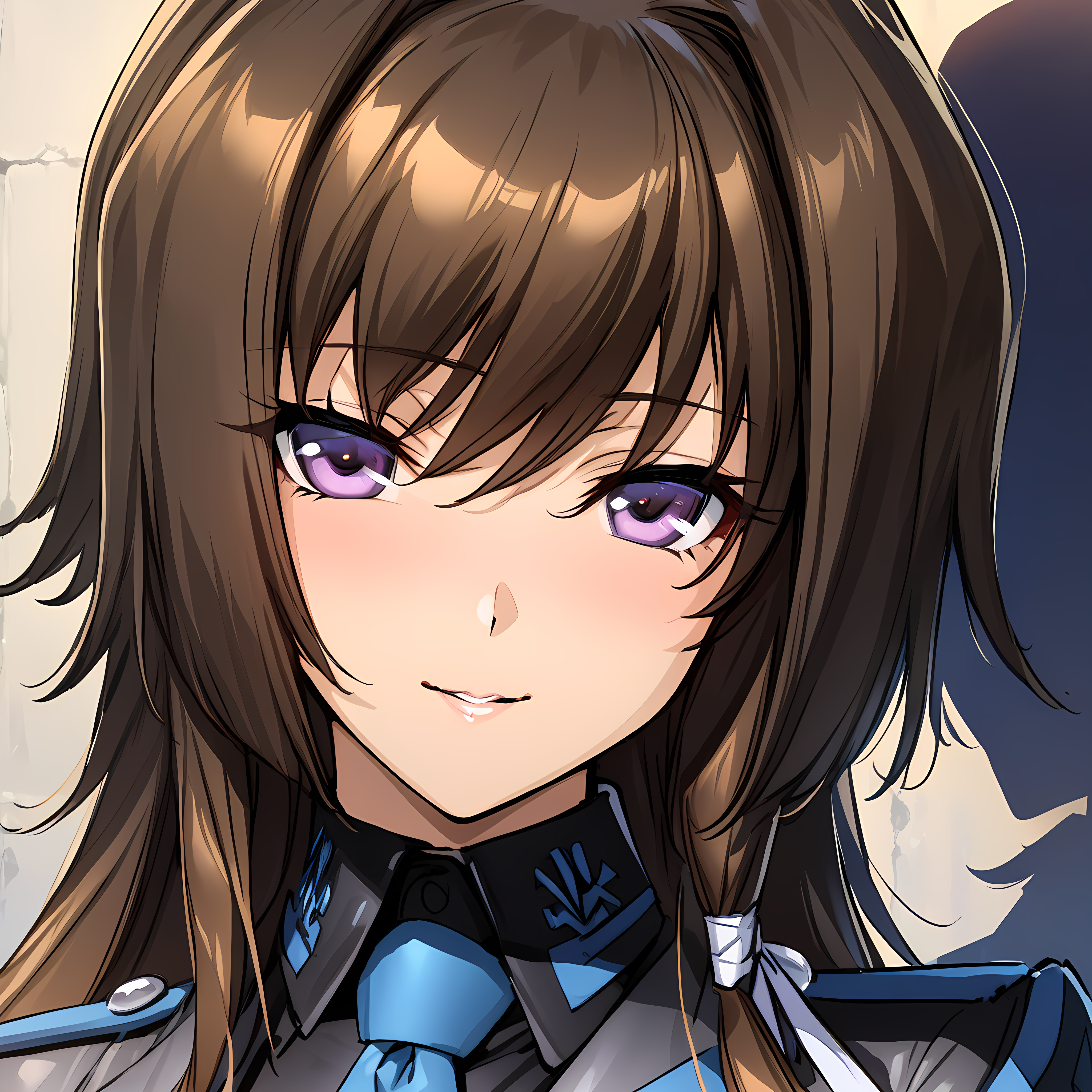 (masterpiece),(best quality),(ultra-detailed),(best illustration),(best shadow),(absurdres),(detailed background),(very aesthetic),takamura yui, 1girl, militaryuniform, portrait, purple eyes, brown hair, seductive smile, <lora:Takamura_Yuiç¯_å¯ä¾_-_Muv_Luv_Dimensionsããã©ã´ãã£ã¡ã³ã·ã§ã³ãº_SDXL_Animagine_XL_3.1:1>