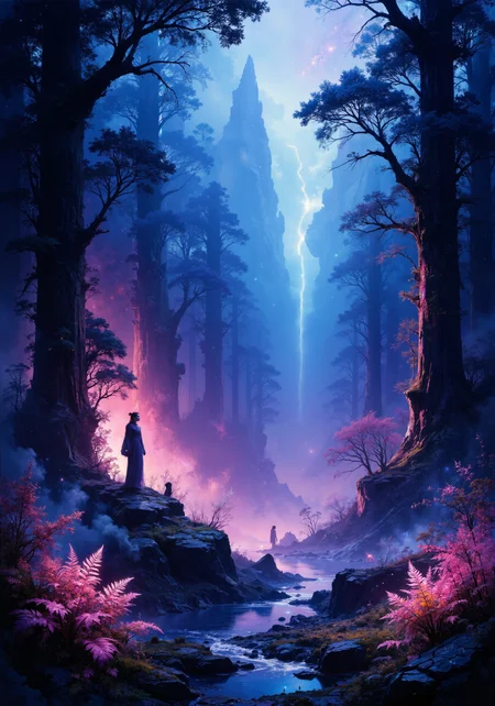 A surreal, luminescent forest rendered in intricate digital art, enveloped by neon twilight hues and swirling mist. Towering crystalline trees, iridescent rock formations, and fluorescent flora form a mesmerizing landscape accented by delicate, magical creatures. Ethereal dewdrops on bioluminescent ferns capture cosmic aurora glows, while ambient vapor and soft halo beams merge with a starlit galactic sky. Radiant gradients of magenta, cobalt, and teal intermingle with whispered atmospheric textures, crafting an enigmatic fusion of nature and futuristic surrealism. Masterpiece quality, 8k resolution, hyperrealistic detailing enhance every enigmatic facet of this fantastical realm. <lora:飿 ¼å-è¶
ç°å®:0.1> <lora:artisketchyfs-v02:0.5> <lora:flux_hyperkraximalism-balanced:0.3> <lora:Synesthesia:0.8> <lora:ck-charcoal-drawing-000014:0.7> <lora:flux_dev:1>