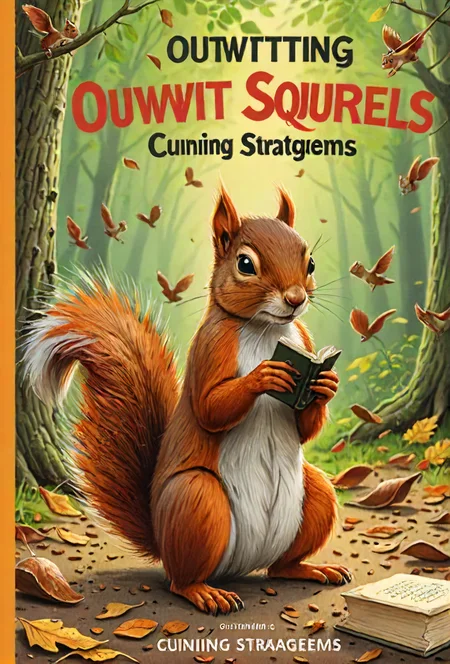 book cover title "Outwitting Squirrels" , Cunning Stratagems, <lora:cinexart:0.5>, <lora:wizards_vintage_romance:0.6>, <lora:Harrlogos_v1.1:0.8>,