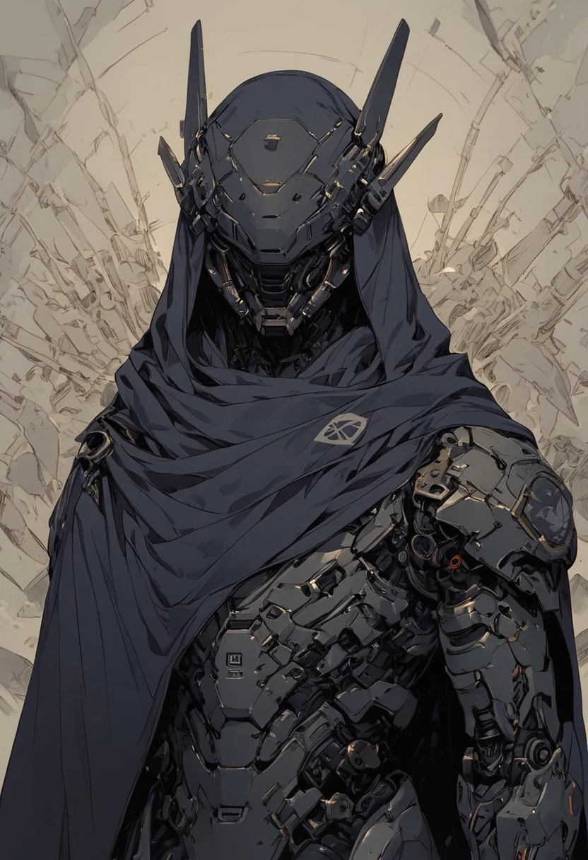 score_9,score_8_up,score_7_up, zPDXL, solo, 1boy, upper body, male focus, armor, no humans, glowing, helmet, robot, mecha, cloak, science fiction, cyborg, mechanical parts, humanoid robot
<lora:BioPunky:0.5> <lora:ikemenboys:0.2> <lora:Expressive_H:0.2> <lora:Sinozick_Style_XL_Pony:0.2> <lora:MUMU-000013:0.9>