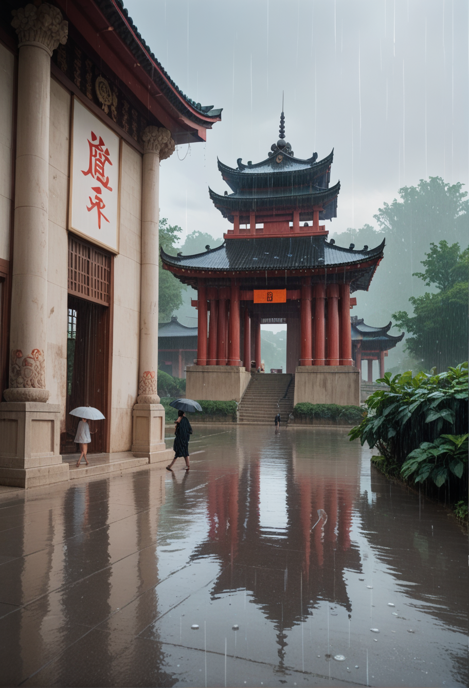 score_9,score_8_up,score_7_up,8k,,ruanyi0714,water drop,rain,no humans,temple,<lora:0714 rainy day_v1_pony:1>