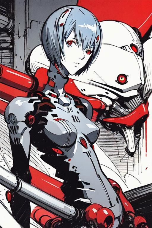 <lora:blame5:1>, cyborg rei ayanami, (ayanami rei:1.2), blue hair, short hair, (red eyes:1.3), portrait, dim light, ((heavy black and white)), only head portrait, blame, full of tubes, biomechanical, giger, horror, mechanical, tubes and metal, rei ayanami, (ayanami rei:1.2), blue hair, short hair, (red eyes:1.3),, bodysuit, headgear, plugsuit, black bodysuit, , hand drawn, pencil drawn, watercolor, painting, handmade