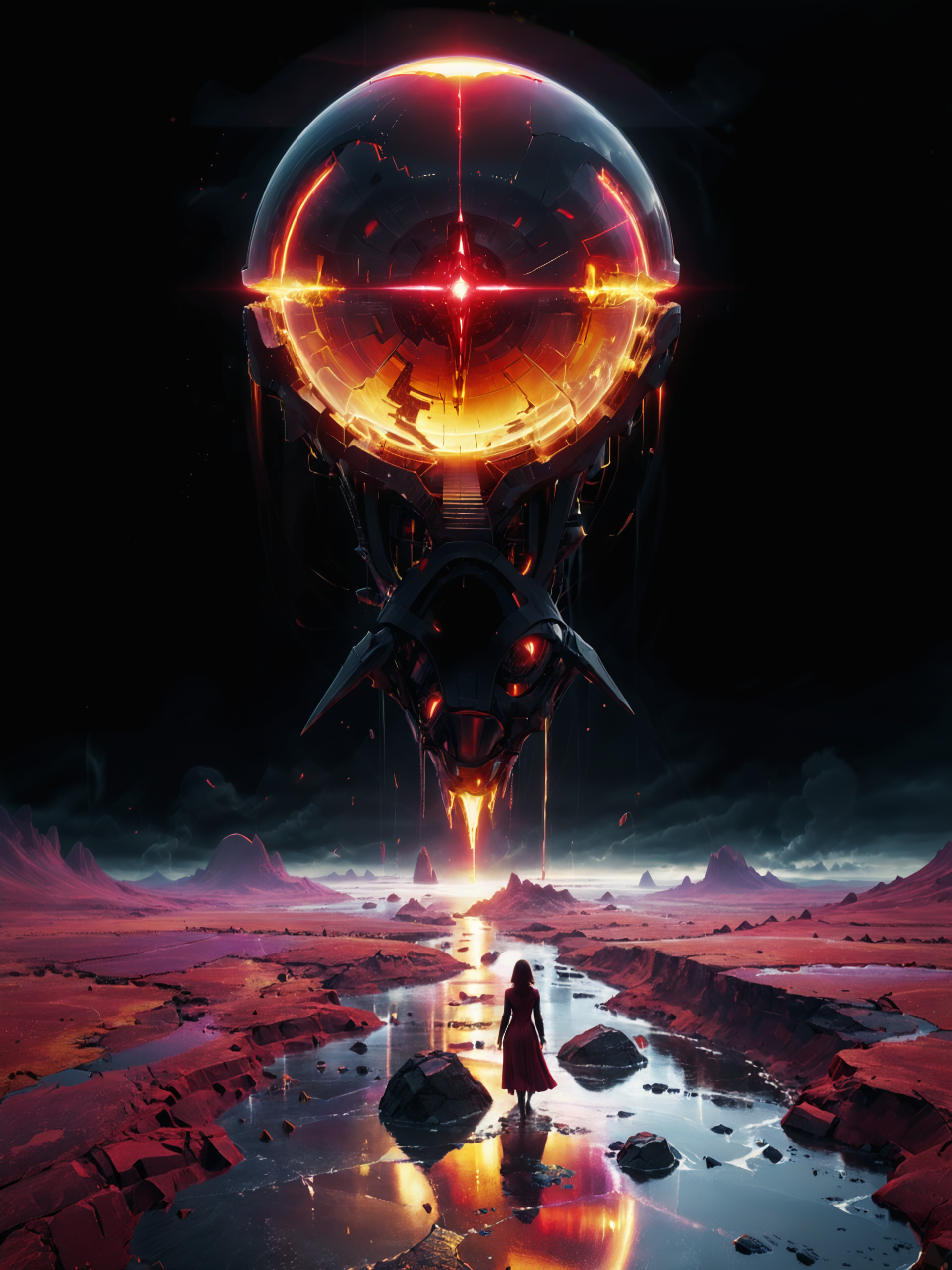 <lora:more_artful-xl:0.8> <lora:add-detail-xl:2.4> <lora:style-matte_black_contrast-xl-v3-by_tijuanaslumlord:1.0> <lora:style-glowing_neon-xl-by_cybernella:0.8> vntblk, (vertical symmetry:1.4), poster art, [blood moon, red moon, darkest night, dark forest path with trees standing in line, black and red:famous artwork by (stephan martiniere:1.3) and (jessica rossier:1.2), (artifact:1.3), ominous dark (esoteric and arcane:1.2) landscape with towering (obelisks:1.4) standing in a straight line, glowing ornate extraterrestrial artifact, jagged rock formations, mysterious, ethereal, deserted, dark corners, black, obsidian, bordeaux, crimson, scarlet, mauve, plum, grey:16], ultra detailed