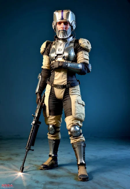 badass Corpus, corpus crewman, Tan and black corpus suit, corpus tileset, 1boy, wearing cirpus crewman outfit, wearing corpus crewman helmet, helmet covering face, face fully covered, holding gun, holding dera rifle, Dera, corpus gun, gun, dera rifle, dera gun,
(Corpus helmet, wearing helmet, wearing corpus helmet), , (dark shot:1.17), ((epic)) realistic, faded, , art, (hdr:1.5), (muted colors:1.2), hyperdetailed, (artstation:1.5), cinematic, warm lights, dramatic light, (intricate details:1.1), complex background, (rutkowski:0.8),((full body:1.9)), by Blizzard entertainment, big armor, l, wearing corpus helmet, low light, facing camera, lot of details, detailed armor, half side portrait, on corpus tileset, (night time),