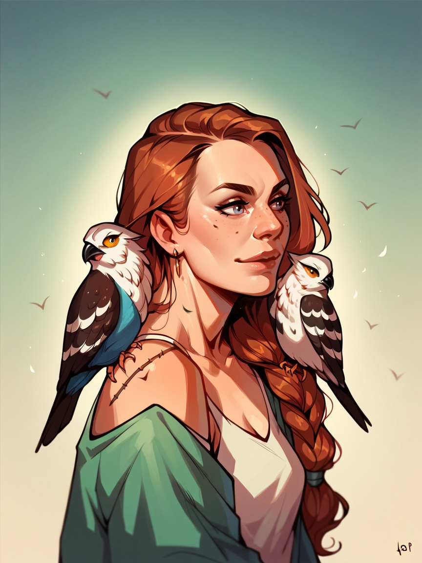 score_9, score_8_up, score_7_up, score_6_up, score_5_up,  <lora:onshoulderXLP:0.8> on shoulder, solo, bird, 1girl, animal om shoulder,