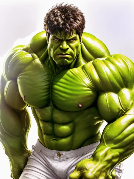 (to8highkey style:1.3) masterpiece color portrait photo of the incredible hulk isolated against a (white background:1.5), high key, trending on artstation