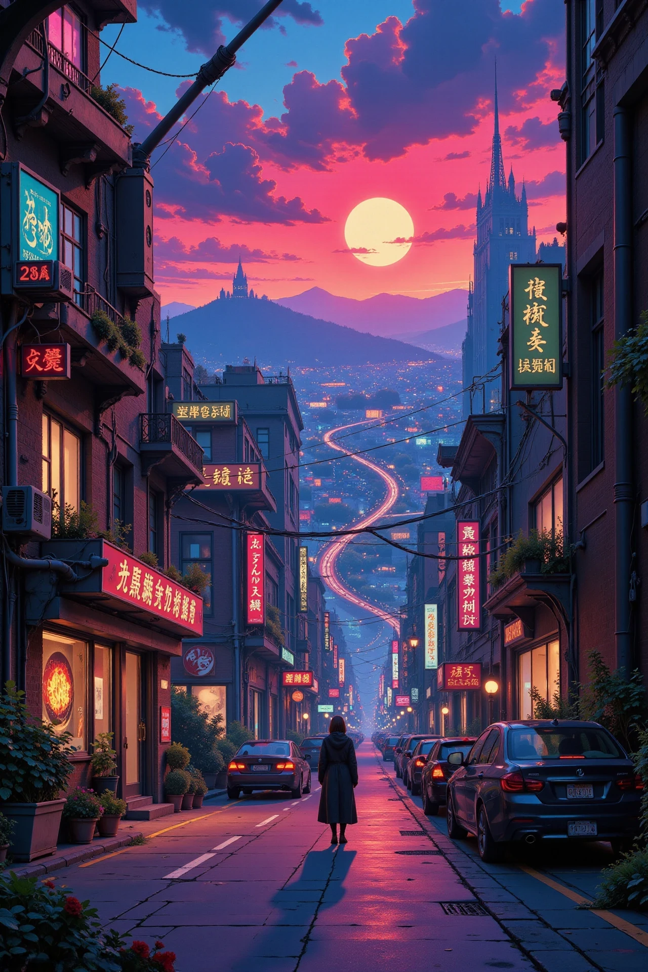 a cyberpunk futuristic street beautiful  landscape, morning, woman, very intricate, very detailed, sharp, bright, colorful, <lora:Hand v2:0.5> <lora:Anti-Blur:1><lora:Insane Detail Slider:0.25>  <lora:flux.1_lora_flyway_Epic-detail_v2:0.3> <lora:fluxenhancer:0.25> <lora:Anime_style:0.6> anime style