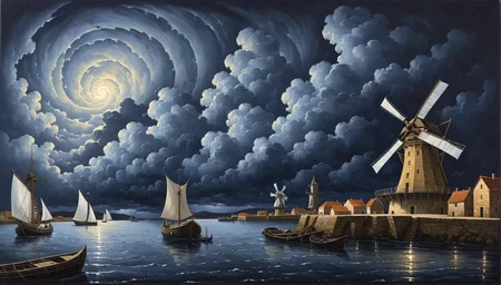 <lora:golden_ratio:1> golden_ratio_xl, view of a windmill overlooking a port, cloudy sky, cloud, scenery, sky, boat, outdoors, water, no humans, building, windmill, storm clouds, cliffs, night, galaxy, spiral
oil painting \(medium\), oil painting, impasto, chiaroscuro, scumbling, alla prima, underpainting,