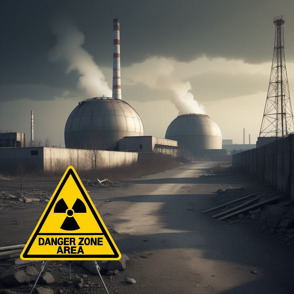 postapocalyptic nuclear radiation area with a small sign with text:"danger zone" <lora:text:1>