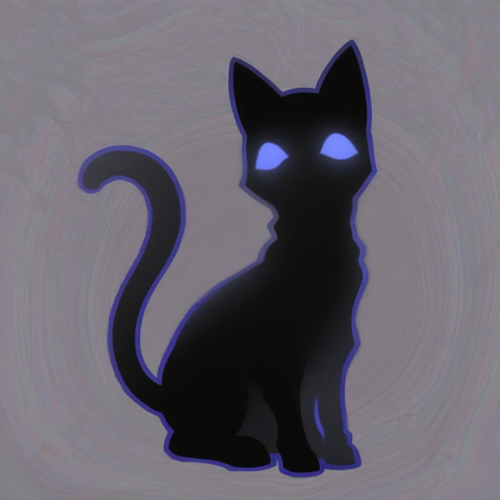 shadow_cat, black cat, silhouette, shadow energy, blue sclera, no pupils, looking at viewer, sitting on haunches, solo, simple background